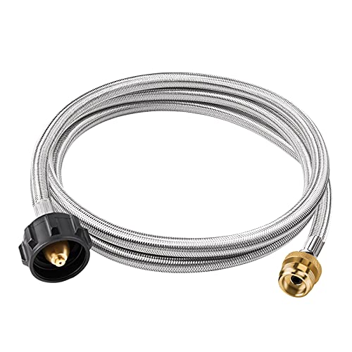 Shirbly Stainless Steel Braided Propane Adapter Hose, 1Lb to 20Lb Propane Conversion for QCC1/Type1 LP Tank, Propane Adapter Hose for Buddy Heaters, Weber Q Grill, Coleman Grill, Camp Stove (6 Feet) - Grill Parts America