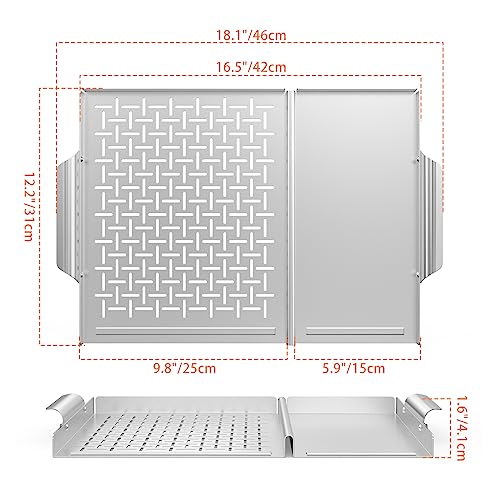 Onlyfire BBQ Grill Tray, Stainless Steel Grill Topper Grill Pan with Holes and Handle for Grilling Veggies, Meat & Seafood, Outdoor Flat Top Grilling Basket for Any Grills - Grill Parts America