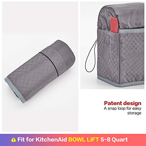HOMEST Stand Mixer Quilted Dust Cover with Pockets Compatible with KitchenAid Bowl Lift 5-8 Quart, Grey (Patent Design) - Kitchen Parts America