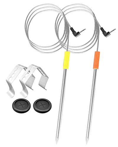 2 Pcs Meat Probe Thermometer Fit for Oklahoma Joe's Rider Z Grills Cuisinart Wood Pellet Gril Smoker Barbecue Rack, Meat Temp Probe for Smokers with Temperature Probe Clip and Probe Grommet - Grill Parts America