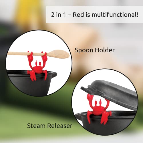 OTOTO Red the Crab Silicone Utensil Rest - Kitchen Gifts, Silicone Spoon Rest for Stove Top - Heat-Resistant Kitchen and Grill Utensil Holder - Non-Slip Spoon Holder Stove Organizer, Steam Releaser - Kitchen Parts America