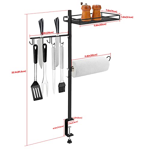 3-in-1 Grill Accessories Organizer, Grill BBQ Caddy for Outdoor, Barbeque Accessory Holder, Camping BBQ Condiment Caddy with Paper Towel Holder, Hooks, Flat Mesh Shelf, Grilling Utensil Storage Tool - Grill Parts America