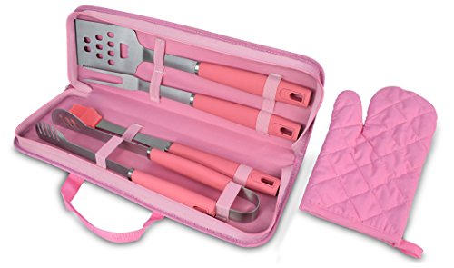 Chef Basics Pink 5 Piece BBQ Tool Set And Soft Case by KOVOT - Grill Parts America