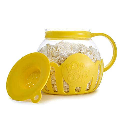 Ecolution Patented Micro-Pop Microwave Popcorn Popper with Temperature Safe Glass, 3-in-1 Lid Measures Kernels and Melts Butter, Made Without BPA, Dishwasher Safe, 3-Quart, Yellow - Kitchen Parts America
