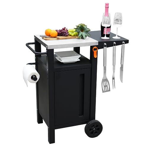 Emberli Grill Cart Outdoor with Storage with Wheels - Modular Grill Table of Outside BBQ, Blackstone Griddle 17", Bar Patio Cabinet Kitchen Island Prep Stand - Grill Parts America