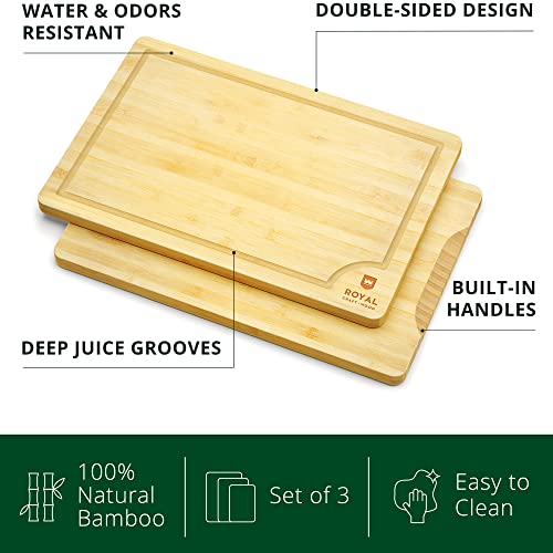 𝐖𝐈𝐍𝐍𝐄𝐑 𝟐𝟎𝟐𝟑 Cutting Boards for Kitchen - Bamboo Cutting Board Set of 3, Cutting Boards w/Juice Grooves, Thick Chopping Board for Meat, Veggies, Easy Grip Handle - Kitchen Gadgets Gift - Grill Parts America