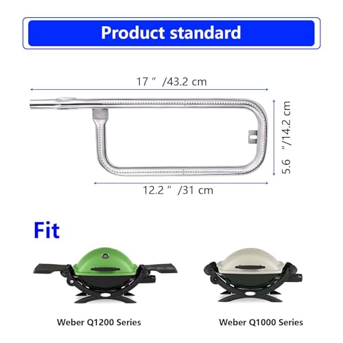 CANDANA Burner for Weber Q100, Q120, Q1000, Q1200, Baby Q Gas Grill, 17inch 304 Stainless Steel Burner Tube 386001, 386002, 516002, 516001, 50060001, 51060001 Replacement Part 69957, 41657 60040 - Grill Parts America