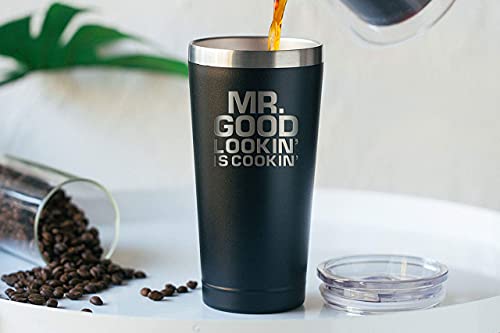 Grill Gifts for Men - BBQ Gifts for Men - Mr Good Lookin' is Cookin' - 30 oz Black Tumbler w/Lid - Grill Parts America