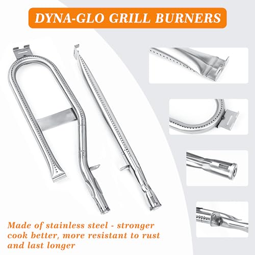 Hisencn Grill Replacement Parts for Dyna-Glo DGH450CRP, DGH450CRN, DGH353CRP, DGH371CRF Grill, for Dyna glo 4 Burner Grill Porcelain Steel Grill Heat Tent Plate and Stainless Steel Burner Tube Kit - Grill Parts America