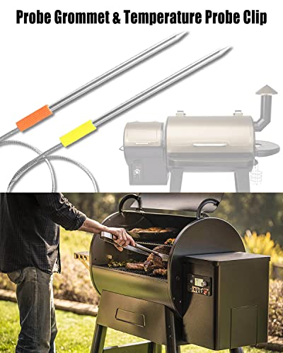 2 Pcs Meat Probe Thermometer Fit for Oklahoma Joe's Rider Z Grills Cuisinart Wood Pellet Gril Smoker Barbecue Rack, Meat Temp Probe for Smokers with Temperature Probe Clip and Probe Grommet - Grill Parts America