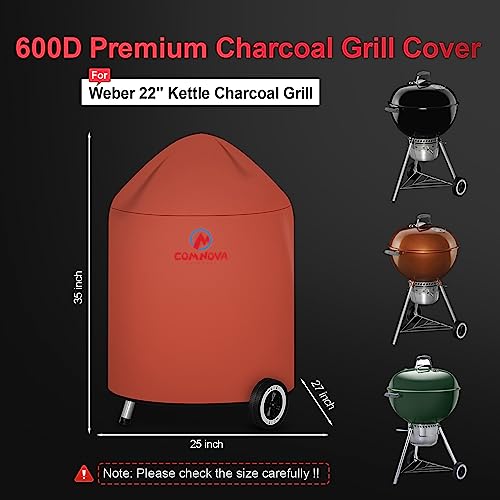 Comnova Charcoal Kettle Grill Cover - 600D BBQ Cover for Weber 22 Inch Charcoal Grills, Heavy Duty & Waterproof Covers for Weber 22 Inch Master Touch Charcoal Grill, Original Kettle Grill and More - Grill Parts America