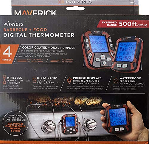 Maverick PRO-Series XR-50 Extended (500FT Range, 4 Probe) Digital Remote Wireless BBQ, Meat & Smoker Thermometer, Black/Red and Z-Cloth Bundle - Grill Parts America