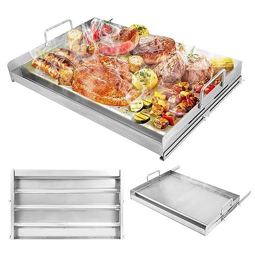 Utheer 25" x 16" Flat Top Cooking Griddle, 304 Stainless Steel Griddle Grill with Retractable Stand Accommodates Different Size of Grill, Stove Top Griddle for Weber, Charbroil, Nexgrill Gas Grill - Grill Parts America