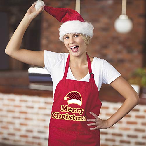 Christmas Apron for Men with Adjustable Neck, 3 Front Pockets Gift for Him (Red) - Grill Parts America