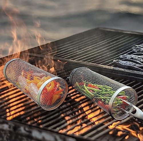 Stainless Steel BBQ Grill Accessories - Vegetable Grill Basket - Non-Stick Coating - Easy to Use Rotisserie for Outdoor Barbecues & Campfires - Perfect for Grilling Veggies, Meats, & Seafood. - I&O - Grill Parts America