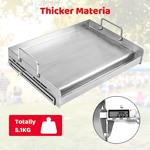 Utheer 17" x 13" Flat Top Cooking Griddle, 304 Stainless Steel Griddle Grill with Retractable Stand Accommodates Different Size of Grill, Stove Top Griddle for Weber, Nexgrill, Charbroil Gas Grill - Grill Parts America