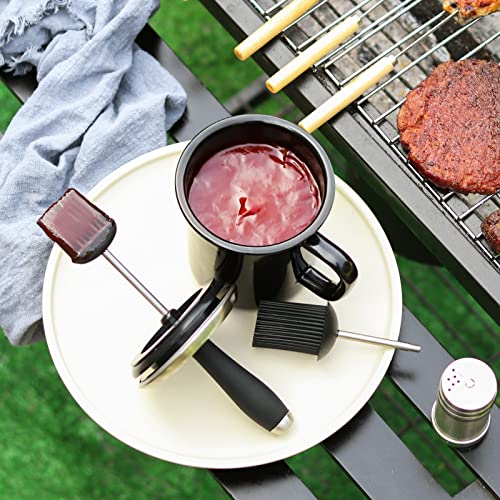 WEQUALITY 25oz Basting Pot with 2 Replaceable Basting Brush Set，Grill BBQ Accessories,Cooking&Grilling Gifts for Men for Dad，Premium Enamel Barbecue Sauce Pot - Grill Parts America