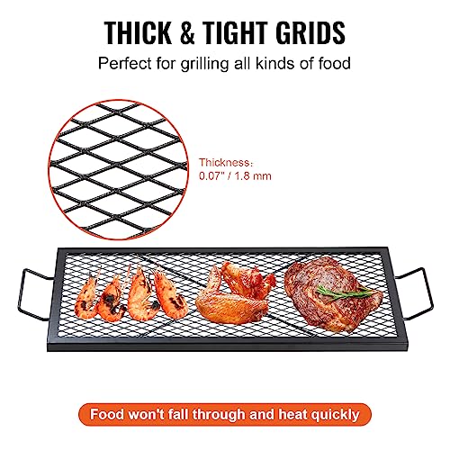 VEVOR X-Marks Fire Pit Grill Grate, Rectangle Cooking Grate, Heavy Duty Steel Campfire BBQ Grill Grid with Handle & Support X Wire, Portable Camping Cookware for Outside Party Gathering, 32 Inch Black - Grill Parts America