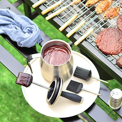 BBQ Basting Pot with 3 Basting Brushes Set,Airtight Stainless Steel Barbecue Sauce Pot,Silicone BBQ Brushes for Sauce,BBQ Grilling Gifts for Men Dad,BBQ Gadgets Grill Accessories,32oz Large Capacity - Grill Parts America