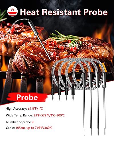 BFOUR Bluetooth Meat Thermometer Wireless Meat Thermometer, Wireless Digital Grill Thermometer with 6 Temperature Probes, Large LCD Display, Bluetooth Thermometer for Grill, Smoker, Oven and BBQ - Grill Parts America