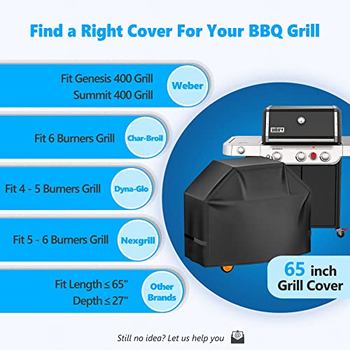 HomWanna Grill Cover 65 Inch - Superior BBQ Cover for Weber Genesis 400 and Summit 400 Series Gas Grill - 600D Outdoor Barbecue Cover for Weber 4 Burner Genesis ii E325s, E410 and Summit E470, S420 - Grill Parts America