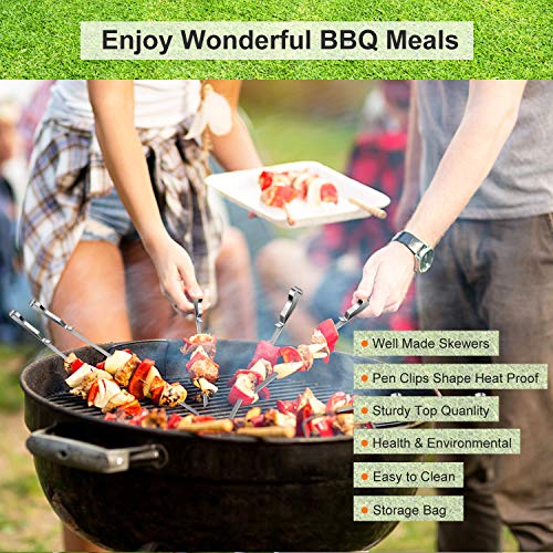 10PCS BBQ Barbecue Skewers, 17inch Skewers Stainless Steel Wide Flat Metal Reusable Dishwasher Safe Grill Tools Needles Sticks Kit for Dad Father's Gift - Grill Parts America