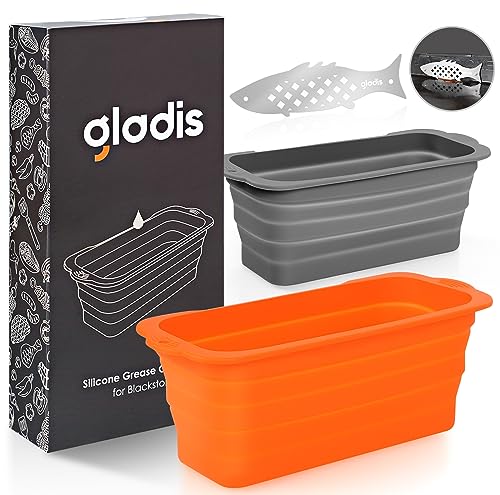 Blackstone Grease Cup Liners - Gladis Drip Pan Liners Silicone for Blackstone Griddles 36''30''28''22''17'' Inch, Foldable Grill Grease Catcher, Blackstone Griddle Accessories +Bonus Food Mesh Screen - Grill Parts America