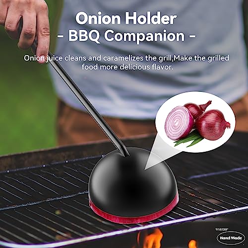 Onion Holder Grill Brush, Grill Cleaner Brush, BBQ Grill Accessories use for Charcoal Grills, Gas Grills. 28" in Black Metal Holder, Heat Resistant(Hand Made), Grill Brush Bristle Free - Grill Parts America