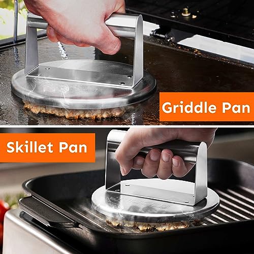 HULISEN Griddle Accessories for Blackstone, Smashed Burger Press Kit, Stainless Steel Burger Press with Raised edge & Burger Spatula, Professional Hamburger Grill Press for Flat Top Griddle Cooking - Grill Parts America