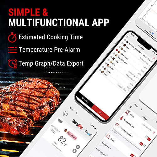 ThermoPro TP901 450-ft Wireless Meat Thermometer for Grilling, Meat Probe Bluetooth Thermometer for Smoker, Digital Meat Bluetooth Thermometer for Cooking, Smoker Accessory for Fish, Beef & Turkey - Grill Parts America