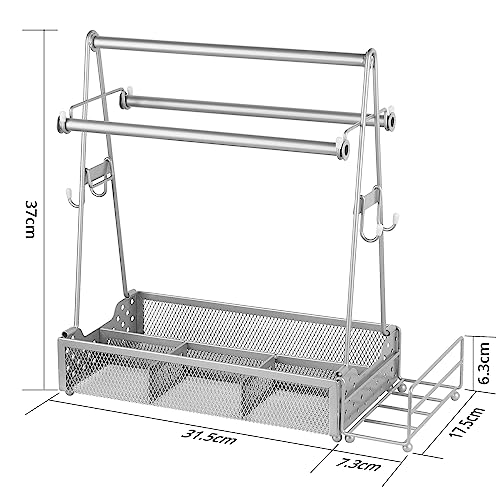 Semlos BBQ Grill Caddy with Paper Towel Holder and Hooks, Condiment Caddy and Storage Organizer for Grilling Tools, Camping Accessories for Barbecue, Picnics, Garage and Travel Trailers, Silver - Grill Parts America