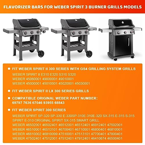 Uniflasy 15.3" Flavorizer Bars for Weber Spirit I & II and GS4 Spirit II 300 Series, Spirit E310 S310 E320 S320 E330 S330 Gas Grills with Front Mounted Control Panels, Stainless Steel Heat Plate, 7636 - Grill Parts America