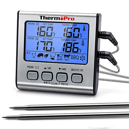 ThermoPro TP-17 Dual Probe Digital Cooking Meat Thermometer Large LCD Backlight Food Grill Thermometer - Grill Parts America