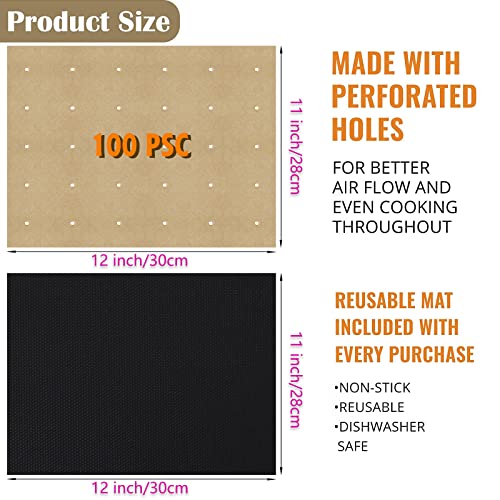 WMKGG 100 PCS Air Fryer Oven Liners, 12 x 11 inch Perforated Rectangular - Kitchen Parts America