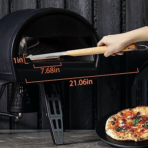 SupMaka Pizza Oven Brush, 22” Pizza Stone Cleaning Brush - Copper Wire Pizza Brush with Wooden Handle and Stainless Steel Scraper, Pizza Oven Accessories for Outdoor Pizza Grill Cleaning - Grill Parts America