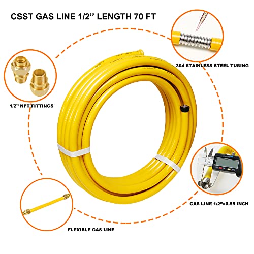 CSST Corrugated Stainless Steel Tubing 70 Ft 1/2" Flexible Natural Gas Line Pipe Propane Conversion Kit Grill Hose with Male Adapter Fittings - Grill Parts America