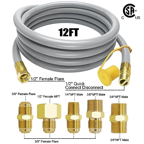 NQN 12FT 1/2" ID Natural Gas Hose with Quick Connect Fitting for BBQ, Grill, Pizza Oven, Patio Heater. for Weber, Char-Broil, Pizza Oven, Patio Heater,NG Grill and Natural Gas Conversion Kit - Grill Parts America