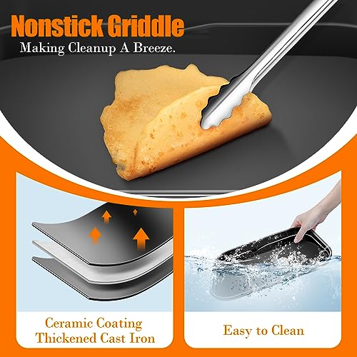 GRILL FORCE Cast Iron Griddle for Ninja Woodfire Grills,Non-Stick Griddle Plate Flat Top Griddle Grill Pan Compatible with Ninja Woodfire Outdoor Grills (Ninja OG701) Ceramic Coating,Insert - Grill Parts America