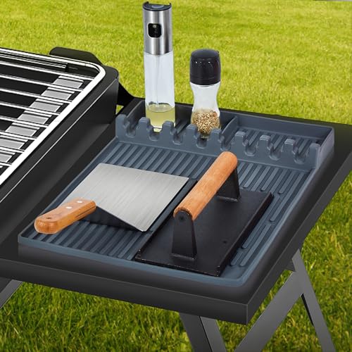 ISSEVE Silicone Griddle Tools Mat for Blackstone, Large Silicone Spatula Mat with Drip Pad, Grill BBQ Caddy Utensils Holder for Kitchen, Cooking & Countertop, Griddle Accessories for Blackstone Grey - Grill Parts America