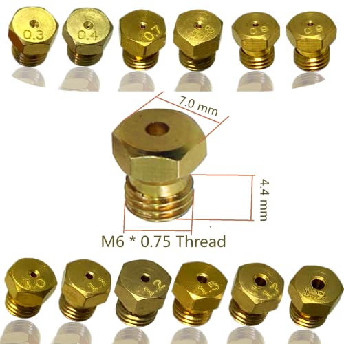 MCAMPAS Range Stove Oven Orifice Conversion Kit Propane Lp Natural Gas Brass Jet Burner Nozzle Replacement Parts M6x0.75 mm Gas Spray Tip 0.3/0.4/0/7/0.8/0.9/1.0/1.1/1.2/1.5/1.7/1.9mm Total 36PCS - Grill Parts America