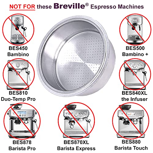 For Breville - 50mm 2-Cup Dual Wall Pressurized Stainless Steel Espresso Filter Basket - Compatible with Breville Cafe Roma (ESP8), 800ES, ESP6, BES200/250/400/800/820/830 - Kitchen Parts America