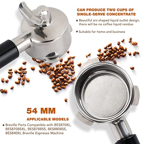 54mm Coffee Portafilter for Breville Barista Express - Stainless Portafilter Filter Holder - Breville Parts Compatible with BES870XL/BES870BSXL/BES878BSS/BES880BSS/BES840XL -Breville Espresso Machine - Kitchen Parts America