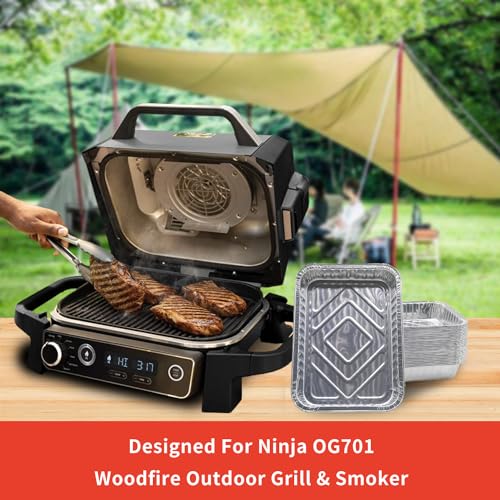 50 Pack Drip Pan Liners for Ninja OG701/OG751/OG700- Woodfire Outdoor Grill & Smoker - Compatible with Weber Genesis - Spirit - Q Series - Disposable Aluminum Foil Grease Tray - Grill Parts America