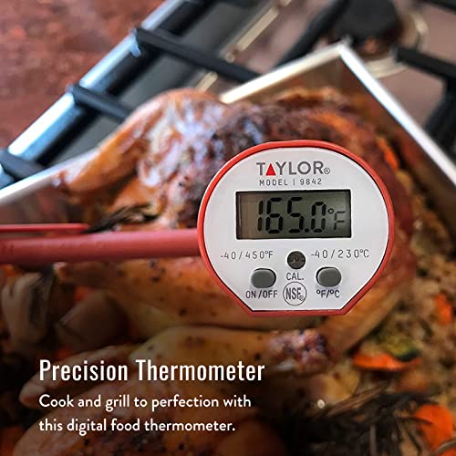 Taylor Waterproof Digital Instant Read Thermometer For Cooking, BBQ, Grilling, Baking, And Meat, Comes With Pocket Sleeve Clip, Red - Grill Parts America