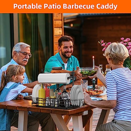 Grill Caddy BBQ Caddy with Paper Towel Holder Kitchen Organization Outdoor Camping Condiment Picnic Accessories Storage Organizer Easy to Disassemble Rv Barbecue Utensil Holder Upgraded Version - Grill Parts America