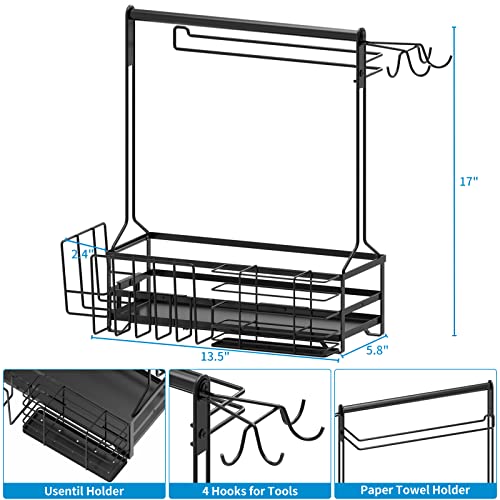 BBQ and Grill Caddy with Paper Towel Holder, Iron Steel Handle & 4 Hooks – Camper Accessories Condiment Caddy – Plates, Cutlery and BBQ Organizer for Camping Outdoor Grilling Tool Accessories - Grill Parts America