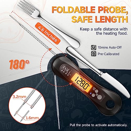 Meat Thermometer Digital, Meat Thermometers for Grilling and Cooking, Waterproof Instant Read Food Thermometer with Accurate Readings, Large LED Backlit Display and Foldable Probe for Kitchen & BBQ - Grill Parts America