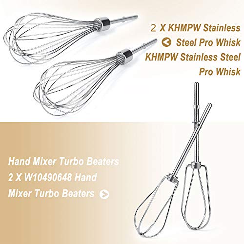 Cenipar W10490648&KHMPW- KHM2B W10490648 Hand Mixer Turbo Beaters(2 Pack) & KHMPW Stainless Steel Pro Whisk(2 Pack) Fit for KHM512BM KHMPW KHM2B - Kitchen Parts America