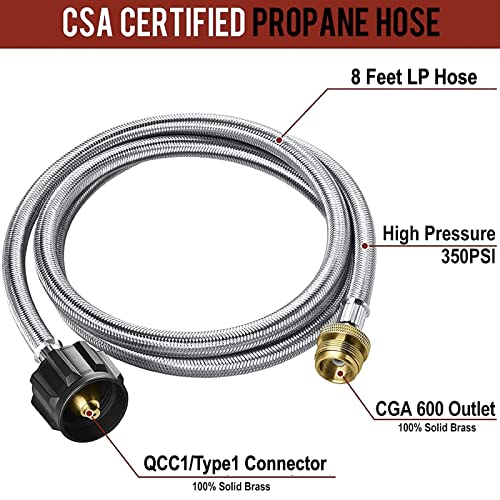 PatioGem Propane Adapter Hose 1 lb to 20 lb, 8FT Propane Tank Hose, Propane Hose Extension, Propane Hose Adapter 1lb to 20lb fit for Weber/Coleman/Blackstone Grill, Griddle, Camping Stove, Fire Pit - Grill Parts America