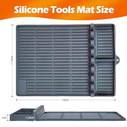 ISSEVE Silicone Griddle Tools Mat for Blackstone, Large Silicone Spatula Mat with Drip Pad, Grill BBQ Caddy Utensils Holder for Kitchen, Cooking & Countertop, Griddle Accessories for Blackstone Grey - Grill Parts America